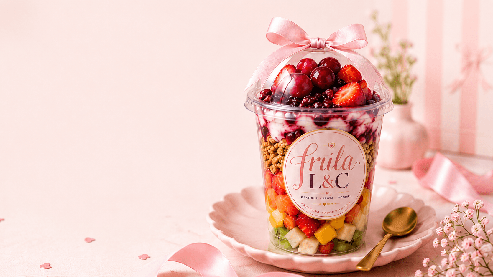 Vasito premium de frutas con yogurt y granola