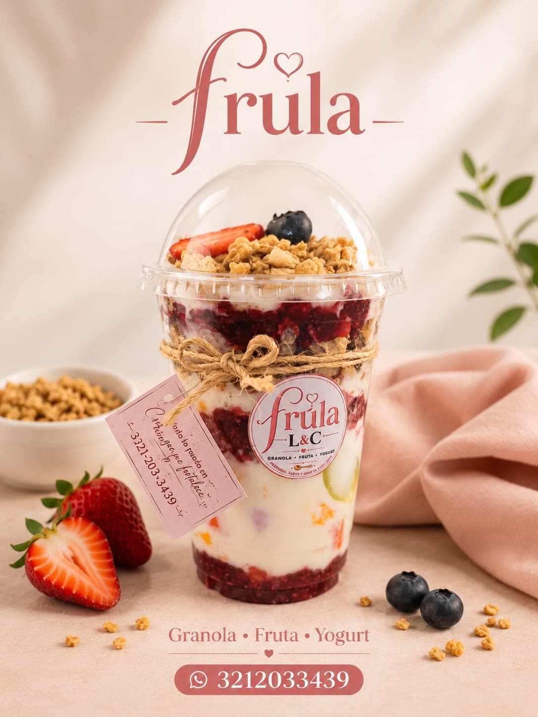 Vasito premium con frutas rojas y granola.